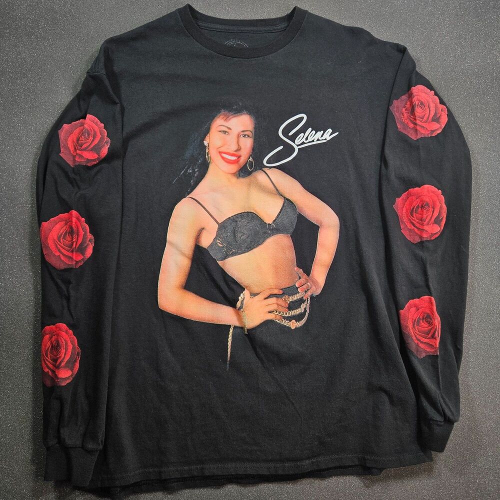 Selena Quintanilla Long Sleeve Shirt Women’s XL Black Rose Graphic Tee